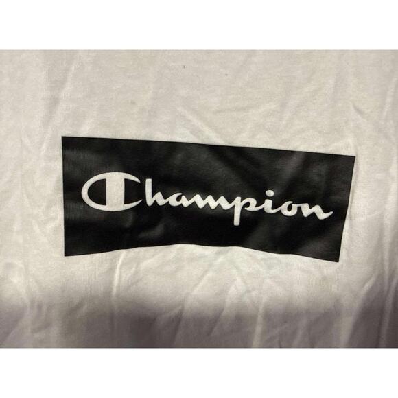 Champion White Black Box Logo T-Shirt Mens XL 100% Cotton Short Sleeve - Picture 6 of 6